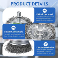 Hex Shank Wire Brush Set for Metal Rust Removal and Wood Polishing
