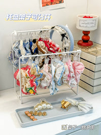 Hair Tie Holder Stand with Clips and Ties, Desktop Organizer for Hair Accessories, Necklaces, and Jewelry