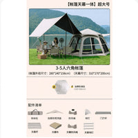 Portable Hexagonal Tent with Awning, UV Protection, Thickened Silver Coating for Outdoor Camping