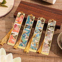 Traditional Chinese Style Brass Metal Bookmark with Tassel, Hollow Engraved Palace Design for Students and Gifts