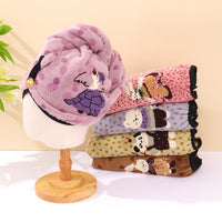 Coral Fleece Cartoon Embroidered Hair Drying Cap for Adults and Students, Soft, Absorbent, Quick-Dry Turban Towel