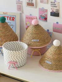 Creative Cotton Rope Woven Storage Basket with Lid for Tabletop Organization
