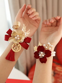 Wedding Corsage Set for Groom, Bride, and Parents - Red Floral Boutonniere Pins