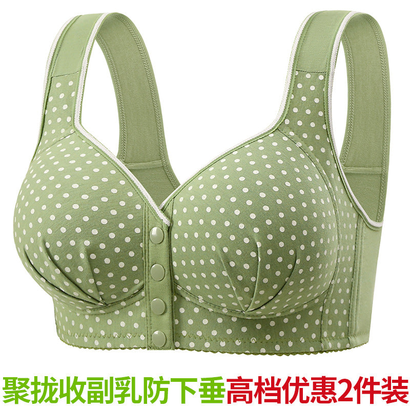 Women's Front Closure Wireless Bra for Middle-Aged Mothers, Gathered Anti-Sagging Bralette