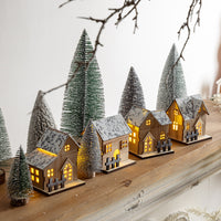 Christmas LED Light-Up Wooden House Ornaments for Desktop and Window Display