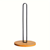 Countertop Iron Paper Towel Holder with Bamboo Base for Kitchen and Pantry