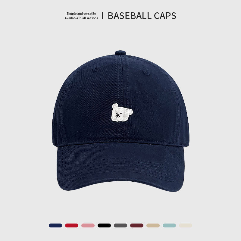 Japanese Retro Embroidered Puppy Baseball Cap for Women, Korean Style Wide Brim Adjustable Couple's Duckbill Hat