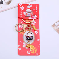 Cute Japanese Lucky Cat Cherry Blossom Keychain for Couples, Metal Peanut Charm for Bags, Gift