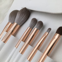 6-Piece Platinum Makeup Brush Set with Wooden Handles & Synthetic Fibers