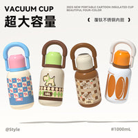 Cartoon Stainless Steel Insulated Water Bottle with Handle, Large Capacity Portable for Home and Outdoor