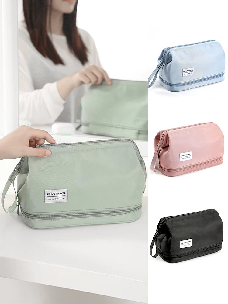 Portable Large Capacity Cosmetic Travel Bag for Women, Toiletry Organizer for Skincare and Makeup