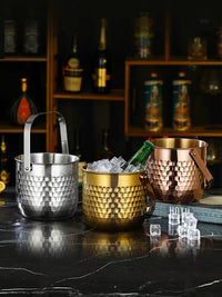 Stainless Steel Double-Layer Insulated Ice Bucket with Hammered Finish for Bar KTV Champagne Wine Beer