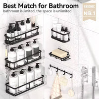 Wall-Mounted Bathroom Shelf Organizer, No-Drill Iron Art Storage Rack for Toiletries