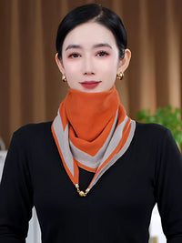 Knitted Striped Color Block Magnetic Buckle Triangle Scarf Shawl for Autumn/Winter