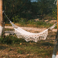 Fringed Hammock with Anti-Roll Bar for Outdoor Camping, Picnics, and Relaxation