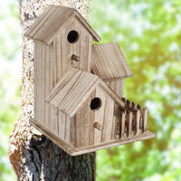 Creative Wooden Birdhouse Outdoor Bird Villa with Three Rooms Garden Bird Feeder Decoration