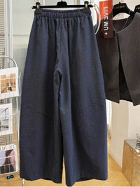 Plus Size Plaid Wide-Leg Pants for Women, Loose Fit Straight Trousers