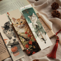 30-Pack Japanese Cat Bookmark Set with Blessing Messages