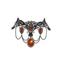 Gothic Ruby Teardrop Lace Necklace & Earrings Set for Halloween