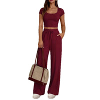 Women's Y2K Casual Slim Fit Two-Piece Short Sleeve Top and Long Pants Set