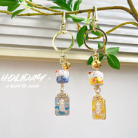 Japanese Lucky Cat Ceramic Bell Keychain Bag Charm