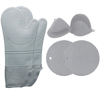 6-Piece Heat Resistant Oven Mitts and Pot Holders Set with Silicone Grip for Baking, Grilling, and Microwave Use