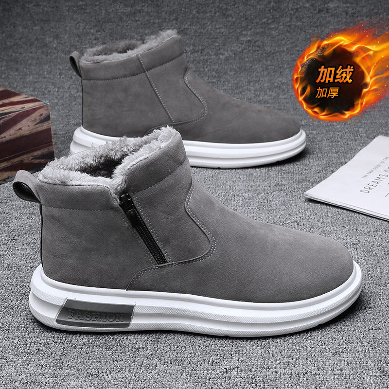Men's Winter Mid-Top Snow Boots Warm Fleece-Lined Slip-On Anti-Slip