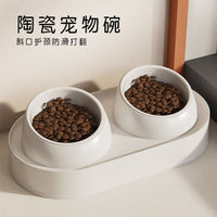 Elevated Ceramic Pet Bowls with Stand for Cats and Small Dogs, Tilted Design for Neck Protection, Anti-Spill Food and Water Dish