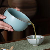 Ru Kiln Crackle Glaze Matcha Bowl Set with Spout and Whisk