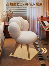 Solid Wood Vanity Stool with Lambswool Upholstery and Swivel Base