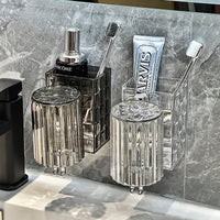 Wall-Mounted Toothbrush Holder with Tumblers, No-Drill Bathroom Organizer