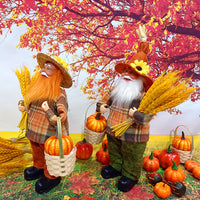 Thanksgiving Harvest Festival Gnome Doll Decoration with Pumpkin and Wheat