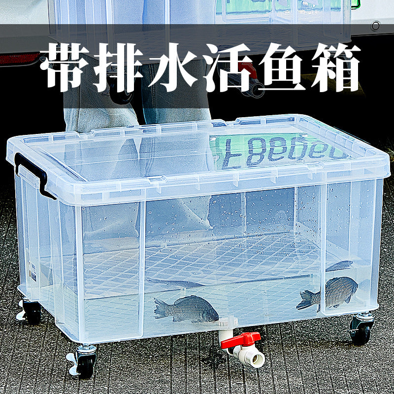 Portable Car Live Fish Tank Oxygenated Outdoor Plastic Aquarium Seafood Fishing Box with Drainage and Wheels