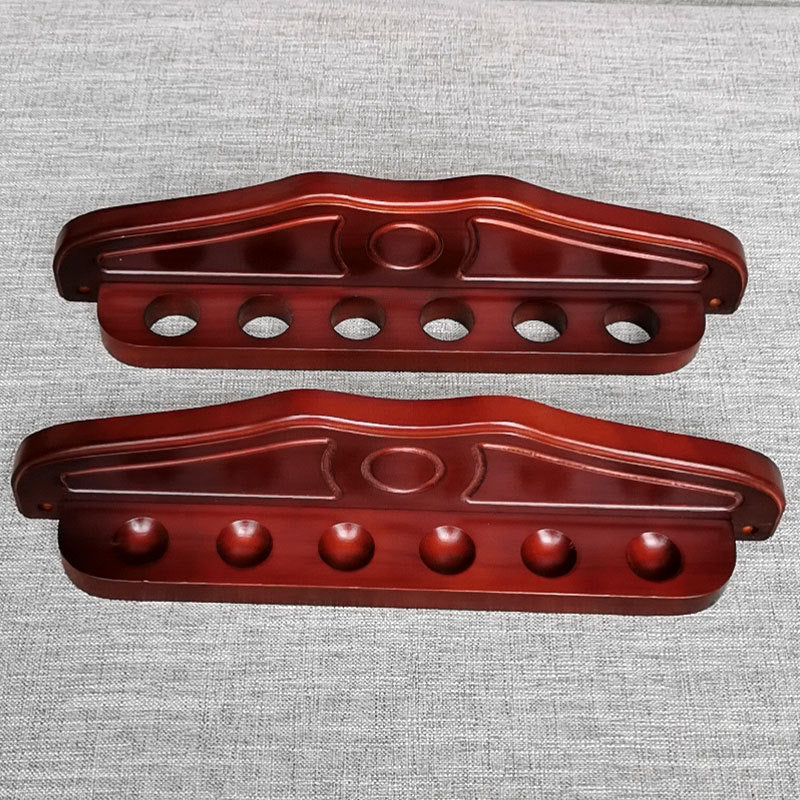 6-Hole Wall-Mounted Wooden Billiard Cue Rack