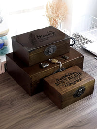 Solid Wood Vintage Storage Box with Lock