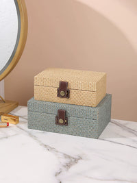 Rattan-Style Wooden Storage Box with Lid for Desktop Organization and Jewelry