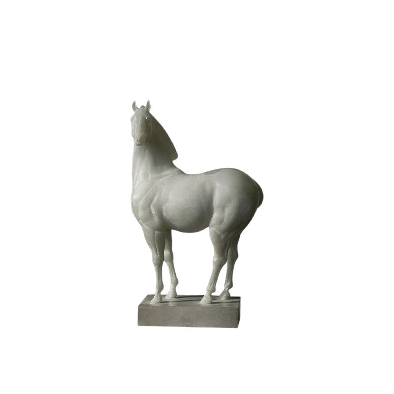 Vintage Faux Jade White Horse Sculpture for Living Room Decor