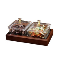 Divided Glass Snack Serving Dish Set with Bamboo Tray for Living Room Coffee Table