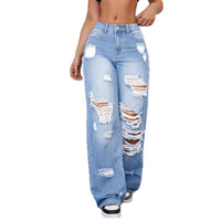 Women's High-Waist Straight Leg Ripped Jeans