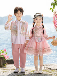 Children's Zhuang Miao Ethnic Dance Costume for Festivals and Performances