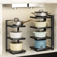 Adjustable 3-Tier Pot and Pan Organizer Rack for Kitchen Cabinet and Under-Sink Storage