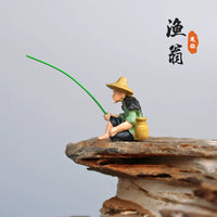 Miniature Fishing Old Man Figurine for Micro Landscape Decor