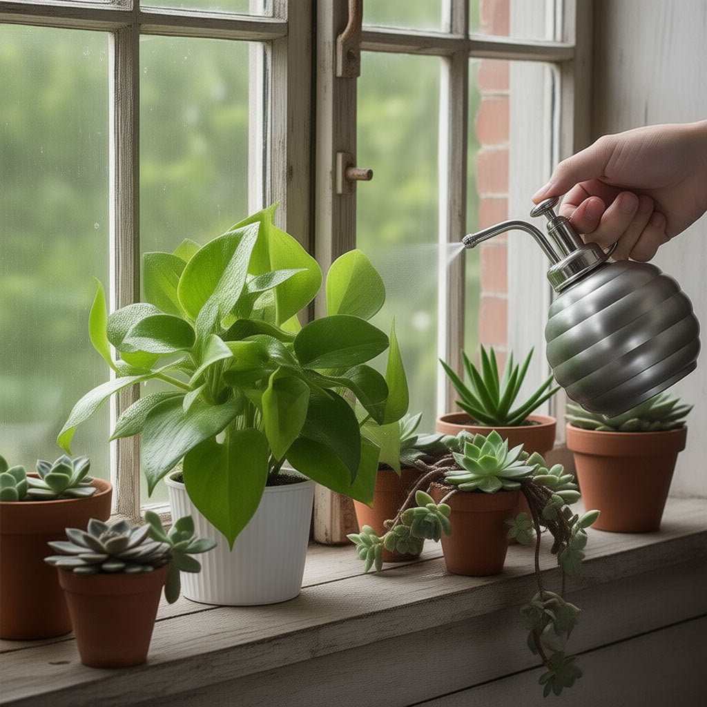 Stainless Steel Watering Can with Spray Nozzle for Indoor Plants and Gardening, 400ml/500ml