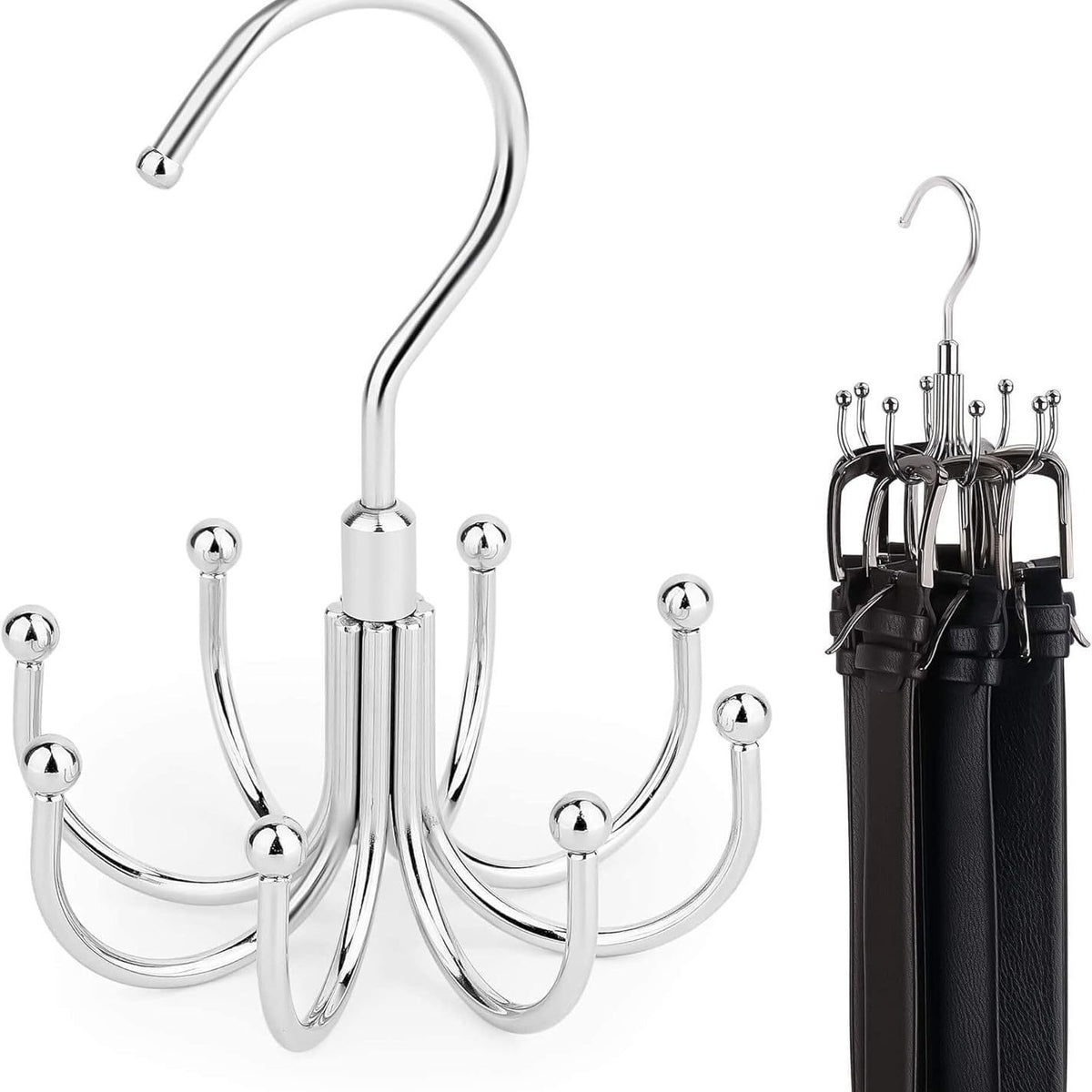 Multi-functional Scarf Hanger with 8-Claw Rotating Hooks, Non-slip Tie Belt Organizer for Wardrobe and Hotel