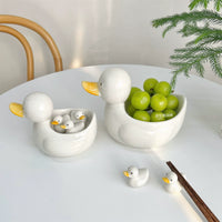 Hand-Painted Ceramic Duck Chopstick Rest & Ornament Set
