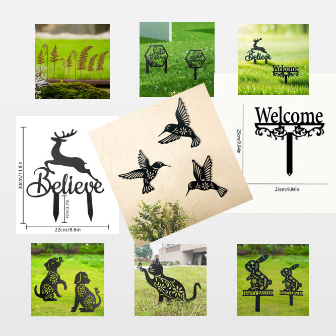 Rustic Metal Garden Stakes Outdoor Decor for Easter & Christmas