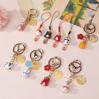 Ceramic Cartoon Lucky Cat Keychain Bag Charm Phone Case Pendant