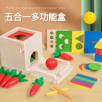 Wooden Montessori Ball Drop Box with Carrot Pulling and Coin Insertion Educational Toy for Toddlers and Kids