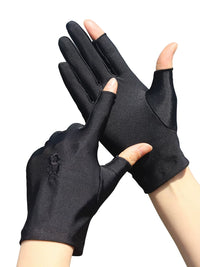 Women's Thin Ice Silk Sun Protection Half-Finger Gloves for Driving Cycling Touchscreen with Embroidery