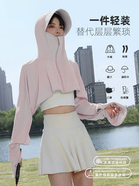 Women's UPF 50+ Ice Silk Sun Protection Cape Shawl for Outdoor UV Protection